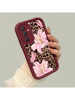 HONTINGA Samsung Galaxy A54 ile Uyumlu Kılıf Kamera Koruyucu Basitlik Anti Düşme Kamera Korumalı Çiçekli Kılıf Bordo Desen Yumuşak Silikon Sevgili Çift Telefon Kılıfı Kadın ve Erkek Için Uygundur K2-7491