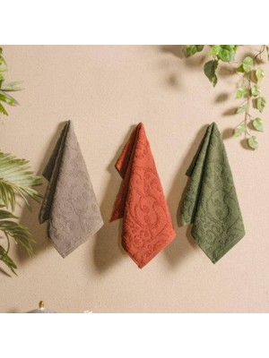 Maxstyle Şal Desen Mutfak Havlusu 3'lü Set 30X50 cm Bej-Tarçın-Haki