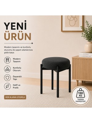 Cemre Tekli Puf Tabure Bench Makyaj Sandalyesi Siyah Ayak