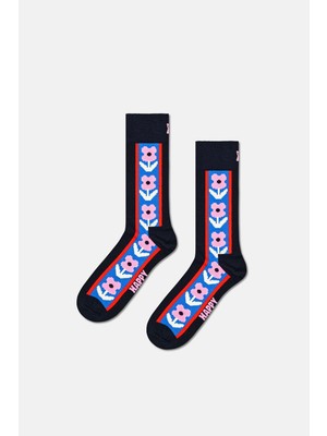 Happy Socks - Lacivert Çiçek Desenli Pamuklu Çorap