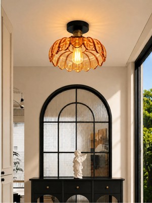 Luna Lighting Petra Model Portakal Turuncu Cam Klasik Sarkıt Plafonyer Avize