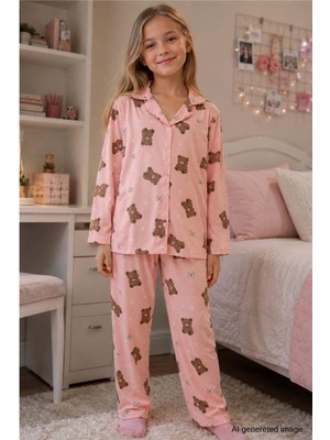 Pina Kids Kız Çocuk Aile Boyu Pamuklu Desenli Pijama Takım TKM1023