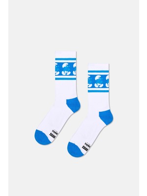 Happy Socks - Beyaz Şirinler Desenli Pamuklu Çorap