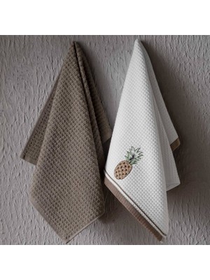 Maxstyle Pamuk Mutfak Havlusu Ananas 2'li Beyaz-Bej 40X60