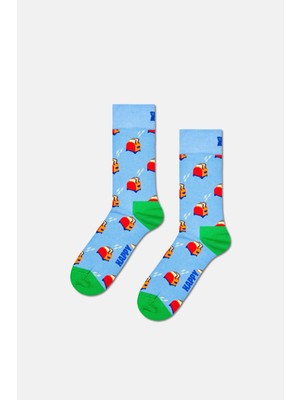 Happy Socks - Açık Mavi Tost Desenli Pamuklu Çorap