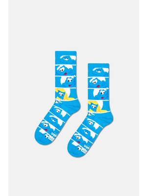 Happy Socks - Mavi Şirinler Desenli Pamuklu Çorap