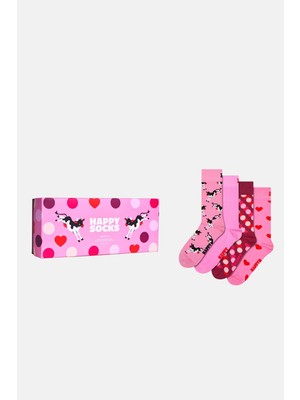 Happy Socks - Pembe 4’lü Desenli Pamuklu Çorap Seti