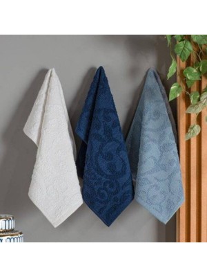 Maxstyle Şal Desen Mutfak Havlusu 3'lü Set 30X50 cm Beyaz-Mavi-Lacivert