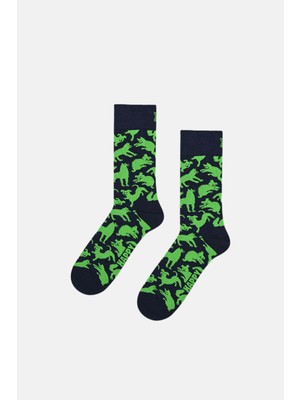Happy Socks - Lacivert Köpek Desenli Pamuklu Çorap