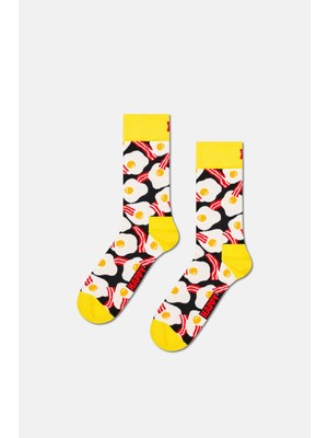 Happy Socks - Siyah Yumurta ve Pastırma Desenli Pamuklu Çorap