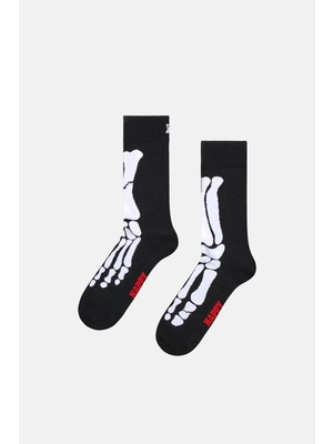 Happy Socks - Siyah Kemik Desenli Pamuklu Çorap