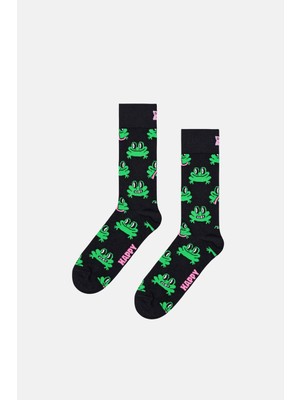 Happy Socks - Siyah Kurbağa Desenli Pamuklu Çorap