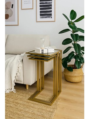 Dekopratik Ibiza 3lu C Zigon Sehpa Takımı Füme Cam Gold