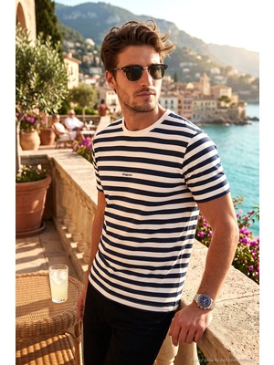 Buratti Çizgili Pamuklu Relaxed Fit Bisiklet Yaka T Shirt Erkek T Shirt 5904078