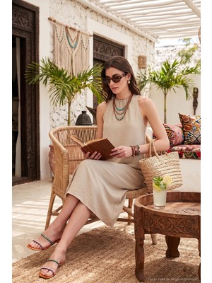 Lela Regular Fit Halter Yaka Midi Boy Elbise Bayan Elbise 67810049
