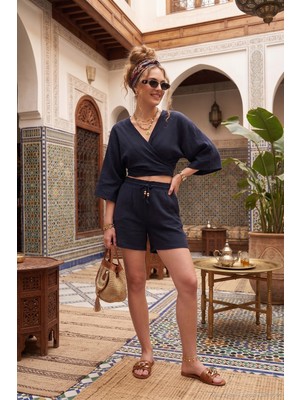 Lela Pamuklu Regular Fit Bağlamalı Crop Kimono Bayan Kimono 668YL2783