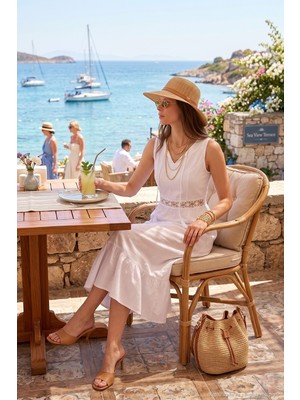 Lela Regular Fit Volanlı Kolsuz Midi Elbise Kadın Elbise 611El574