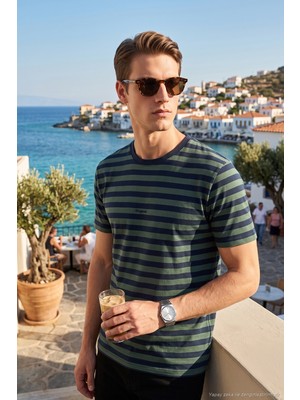 Buratti Çizgili Pamuklu Relaxed Fit Bisiklet Yaka T Shirt Erkek T Shirt 5904078
