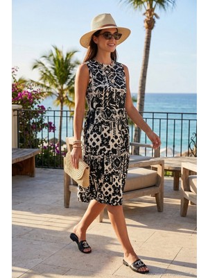 Lela Desenli Regular Fit Kolsuz Elbise Bayan Elbise 5865731