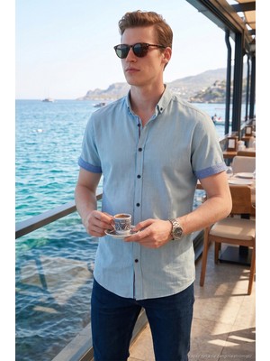 Buratti Pamuklu Slim Fit Düğmeli Yaka Kısa Kollu Gömlek Erkek GÖMLEK CF21S112546