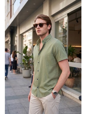 Buratti Pamuklu Slim Fit Düğmeli Yaka Kısa Kollu Gömlek Erkek Gömlek CF21S112546