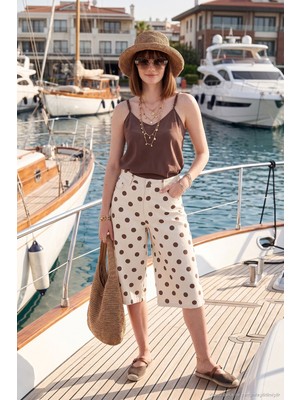 Lela Pamuklu Puantiyeli Relaxed Fit Yüksek Bel Şort Bayan Şort 668YP5633