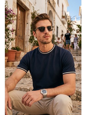 Buratti Pamuklu Regular Fit Şerit Detaylı T Shirt Erkek T Shirt 5904089