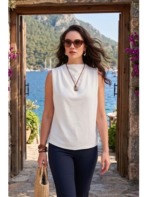 Lela Slim Fit Dik Yaka Omuz Büzgülü Bluz Bayan Bluz 6527836