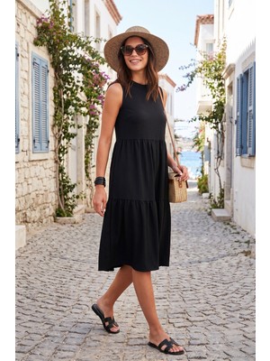 Lela Regular Fit Kolsuz Midi Elbise Bayan Elbise 5869008
