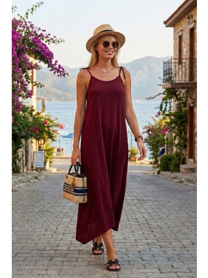 Lela Regular Fit Ip Askılı Uzun Elbise Bayan Elbise 5865732
