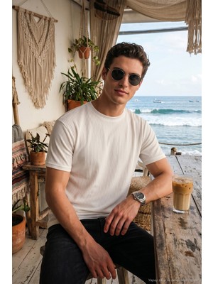 Buratti Regular Fit Çizgili Dokulu Bisiklet Yaka T Shirt Erkek T Shirt 5904023