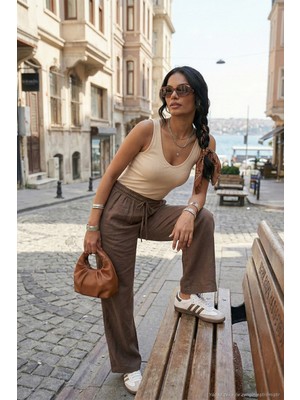 Lela Pamuklu Relaxed Fit Yüksek Bel Bol Paça Pantolon Bayan Pantolon 668YP5118