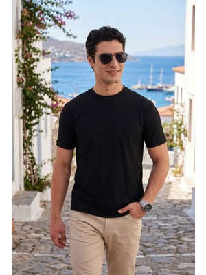 Buratti Regular Fit Çizgili Dokulu Bisiklet Yaka T Shirt Erkek T Shirt 5904023