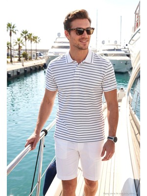 Buratti Çizgili Kısa Kollu Düğmeli Polo T Shirt Erkek Polo T Shirt 5904026