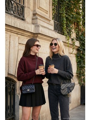 Lela Oversize Fit Balıkçı Yaka Yumuşak Dokulu 2'li Paket Triko Kazak Bayan Kazak 680KZ00469S2