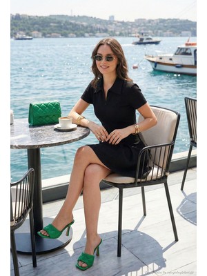 Lela Fitted Fit Klasik Yaka Fermuar Detaylı Pileli Mini Elbise Bayan Elbise 5866659