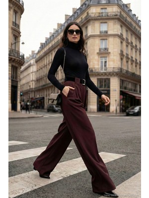 Lela Wide Leg Yüksek Bel Bol Paça Kemer Detaylı Pantolon Bayan Pantolon 6923855