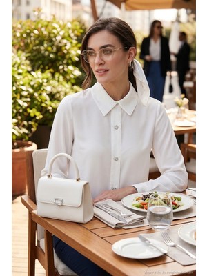 Lela Taşlı Regular Fit Gömlek Yaka Fermuarlı Bluz Bayan Bluz 611BZ0493