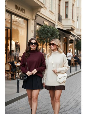 Lela Oversize Fit Balıkçı Yaka Yumuşak Dokulu 2'li Paket Triko Kazak Bayan Kazak 680KZ00469S2