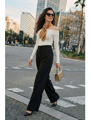 Lela Wide Leg Yüksek Bel Geniş Paça Pileli Pantolon Bayan Pantolon 6923871