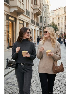 Lela Oversize Fit Balıkçı Yaka Yumuşak Dokulu 2'li Paket Triko Kazak Bayan Kazak 680KZ00469S2