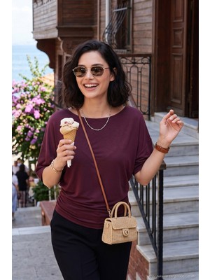 Lela Standart Fit Drape Detaylı Yarasa Kol T Shirt Bayan T Shirt 5866962