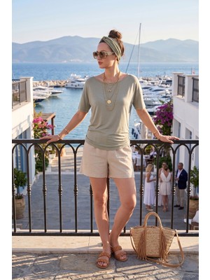 Lela Standart Fit Drape Detaylı Yarasa Kol T Shirt Bayan T Shirt 5866962