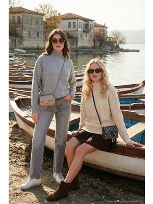 Lela Oversize Fit Balıkçı Yaka Yumuşak Dokulu 2'li Paket Triko Kazak Bayan Kazak 680KZ00469S2