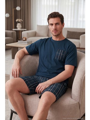 Buratti Kareli Pamuklu Regular Fit Şortlu Pijama Takımı Erkek Pijama Takımı 6572021