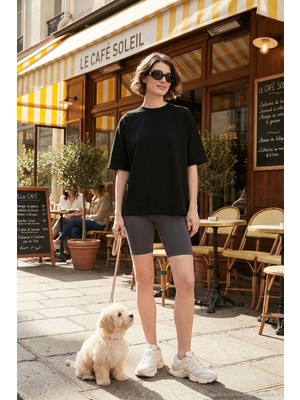 Lela Streç Oversize Fit Bisiklet Yaka T Shirt Bayan T Shirt 5865911