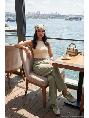 Lela Pamuklu Wide Leg Yüksek Bel Geniş Paça Kemerli Pantolon Bayan Pantolon 668YP5429
