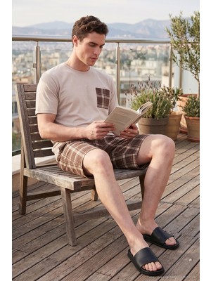 Buratti Kareli Pamuklu Regular Fit Şortlu Pijama Takımı Erkek Pijama Takımı 6572021
