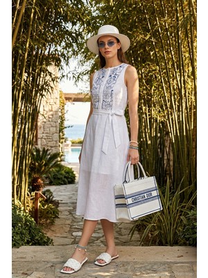 Lela Nakışlı Regular Fit Kolsuz Midi Elbise Bayan Elbise 611EL00959