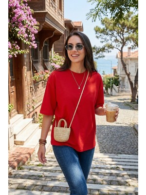 Lela Streç Oversize Fit Bisiklet Yaka T Shirt Bayan T Shirt 5865911